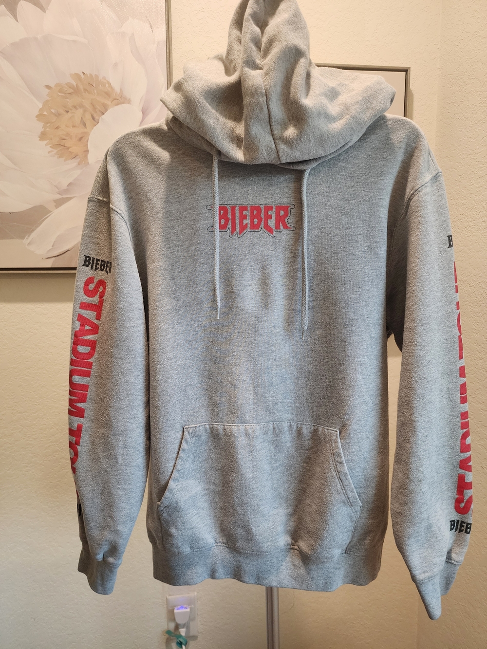 Justin Bieber  Stadium Tour Grey Graphic Pullover Hoodie - Men